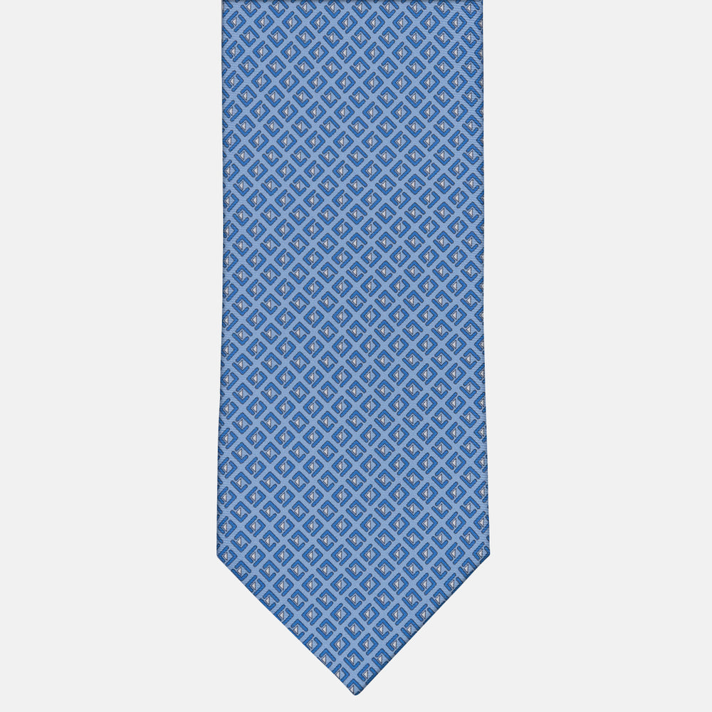 3-fold Tie in Geometric Pattern Sky Blue - M50029