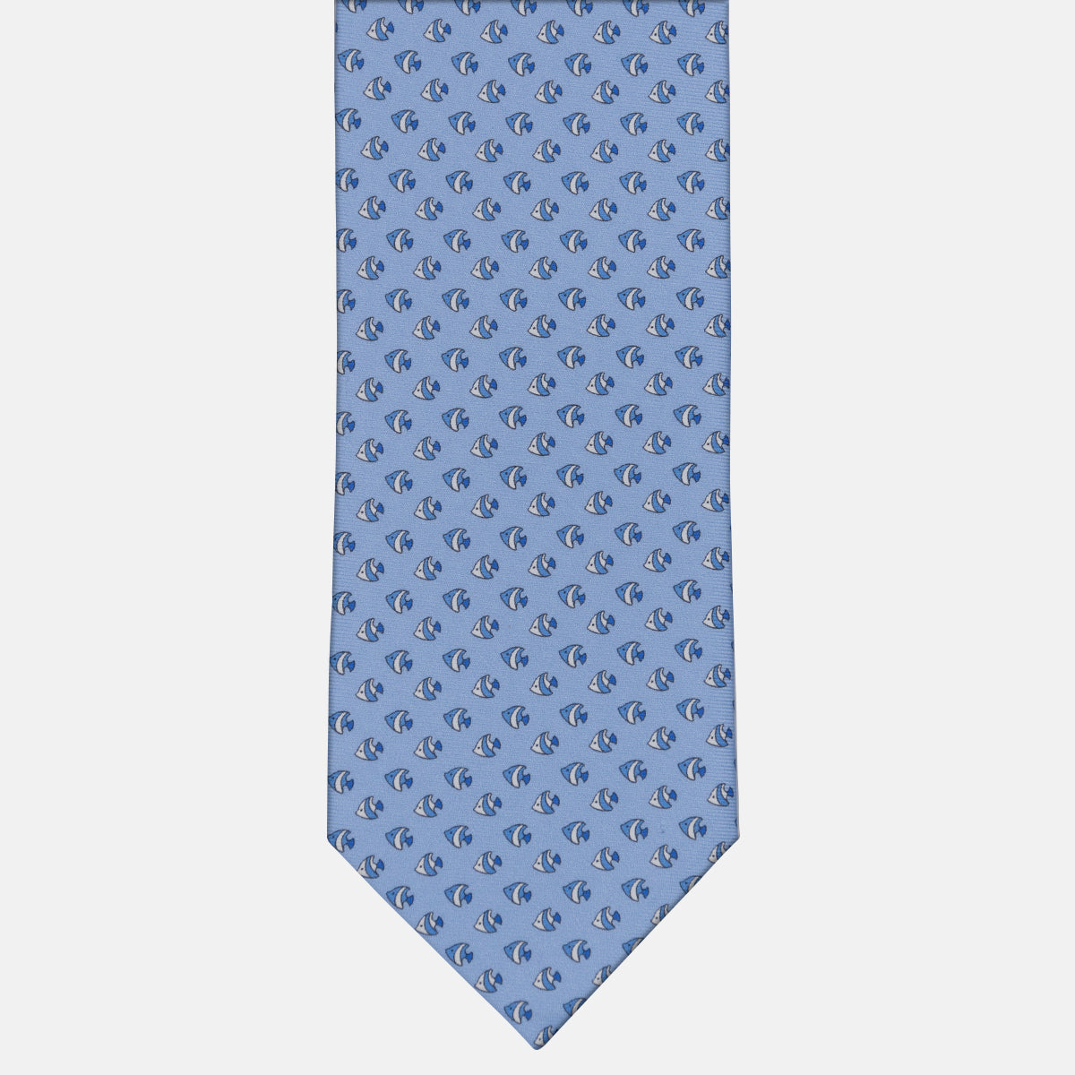 3-fold Silk Tie with Light Blue Fish Pattern - M49747