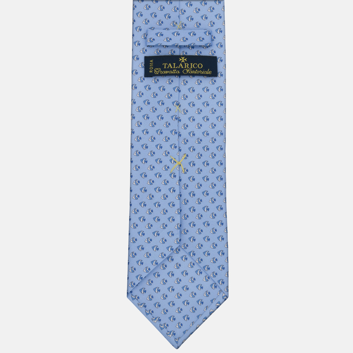 3-fold Silk Tie with Light Blue Fish Pattern - M49747
