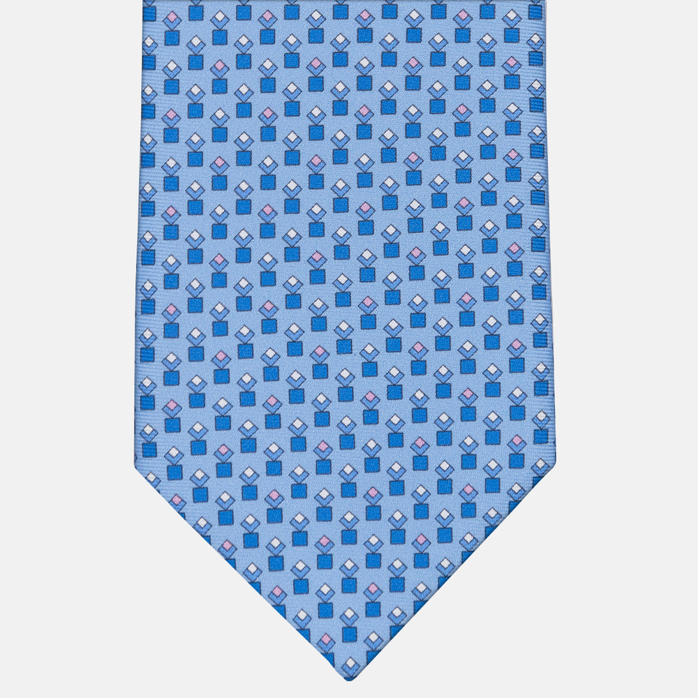 3-fold Tie in Silk Geometric Pattern Light Blue Pink - M34186