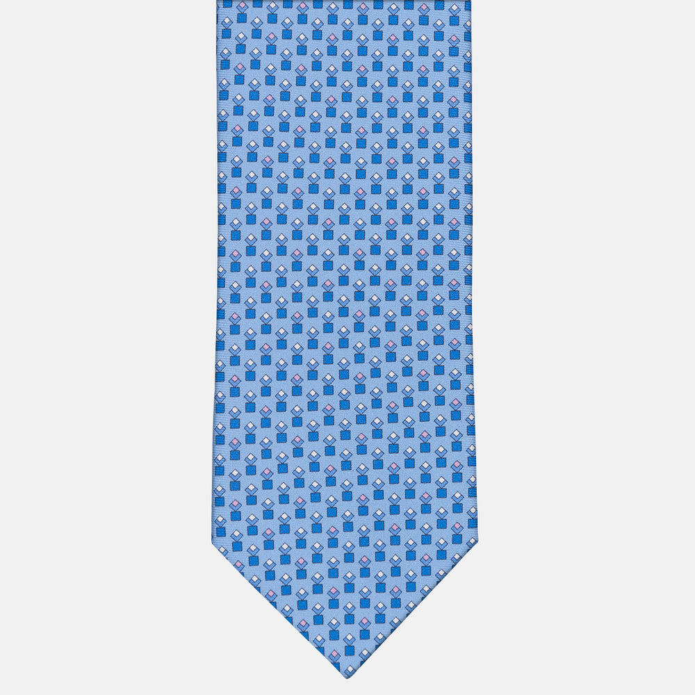 3-fold Tie in Silk Geometric Pattern Light Blue Pink - M34186