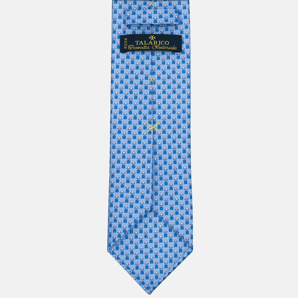 3-fold Tie in Silk Geometric Pattern Light Blue Pink - M34186