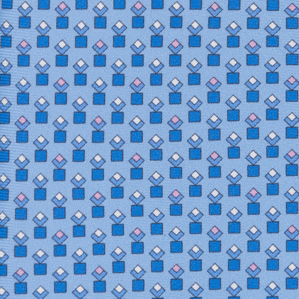 3-fold Tie in Silk Geometric Pattern Light Blue Pink - M34186