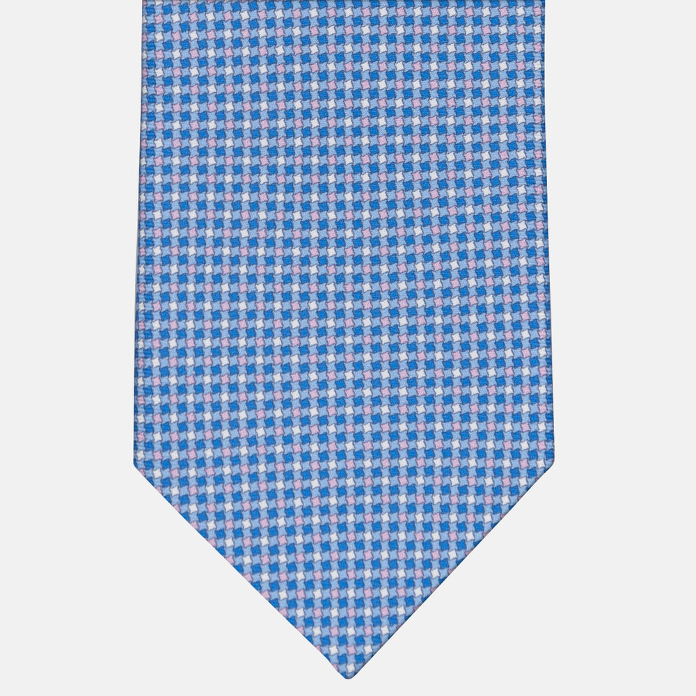 3-fold Tie in Silk Geometric Pattern Light Blue Pink - MOA409
