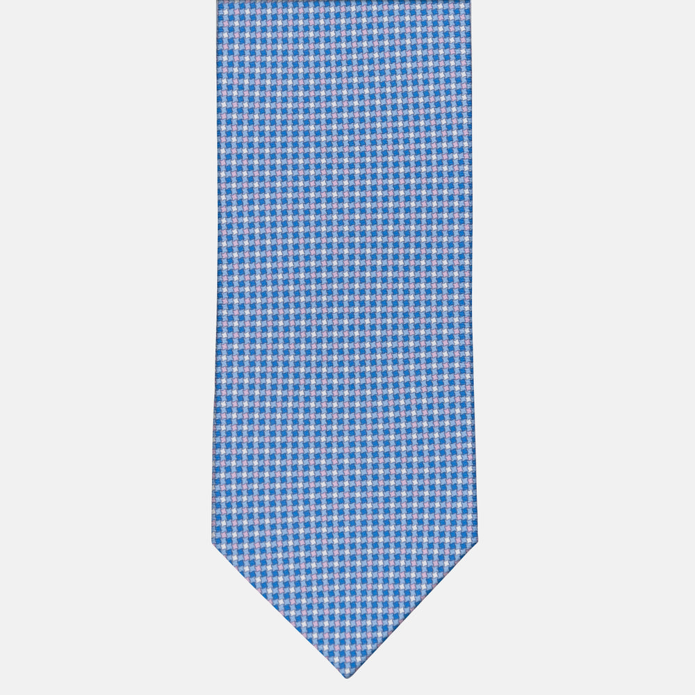 3-fold Tie in Silk Geometric Pattern Light Blue Pink - MOA409
