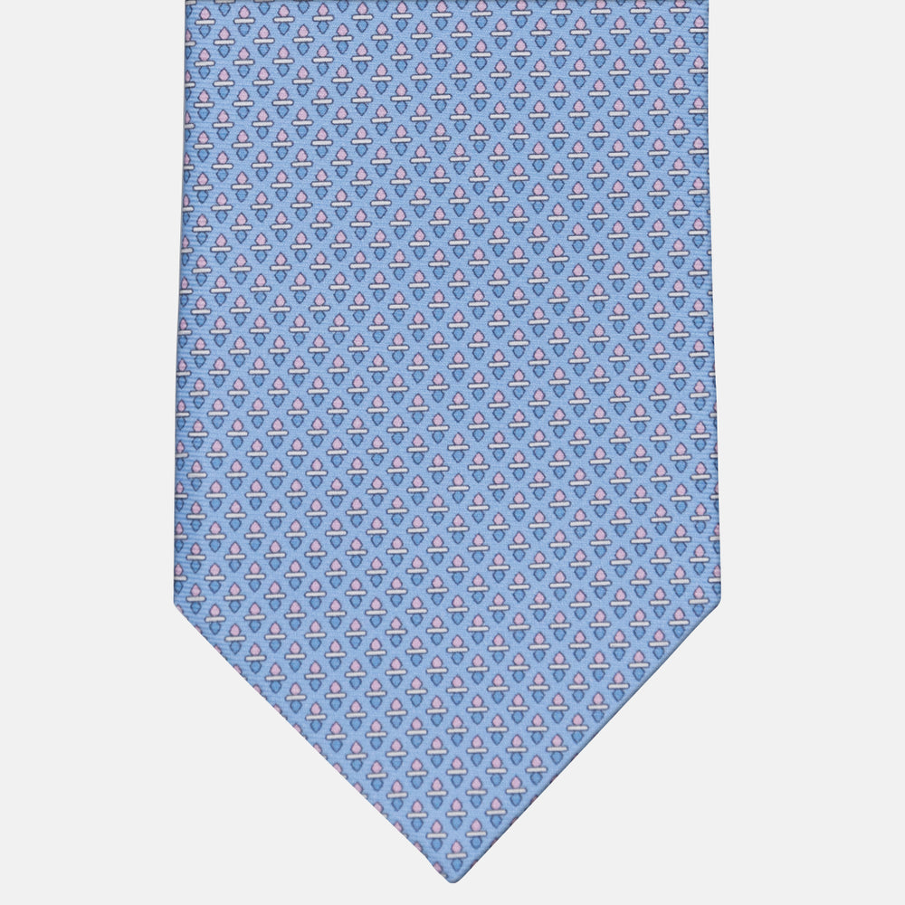 3-fold Tie in Geometric Pattern Light Blue Pink Silk - M48651