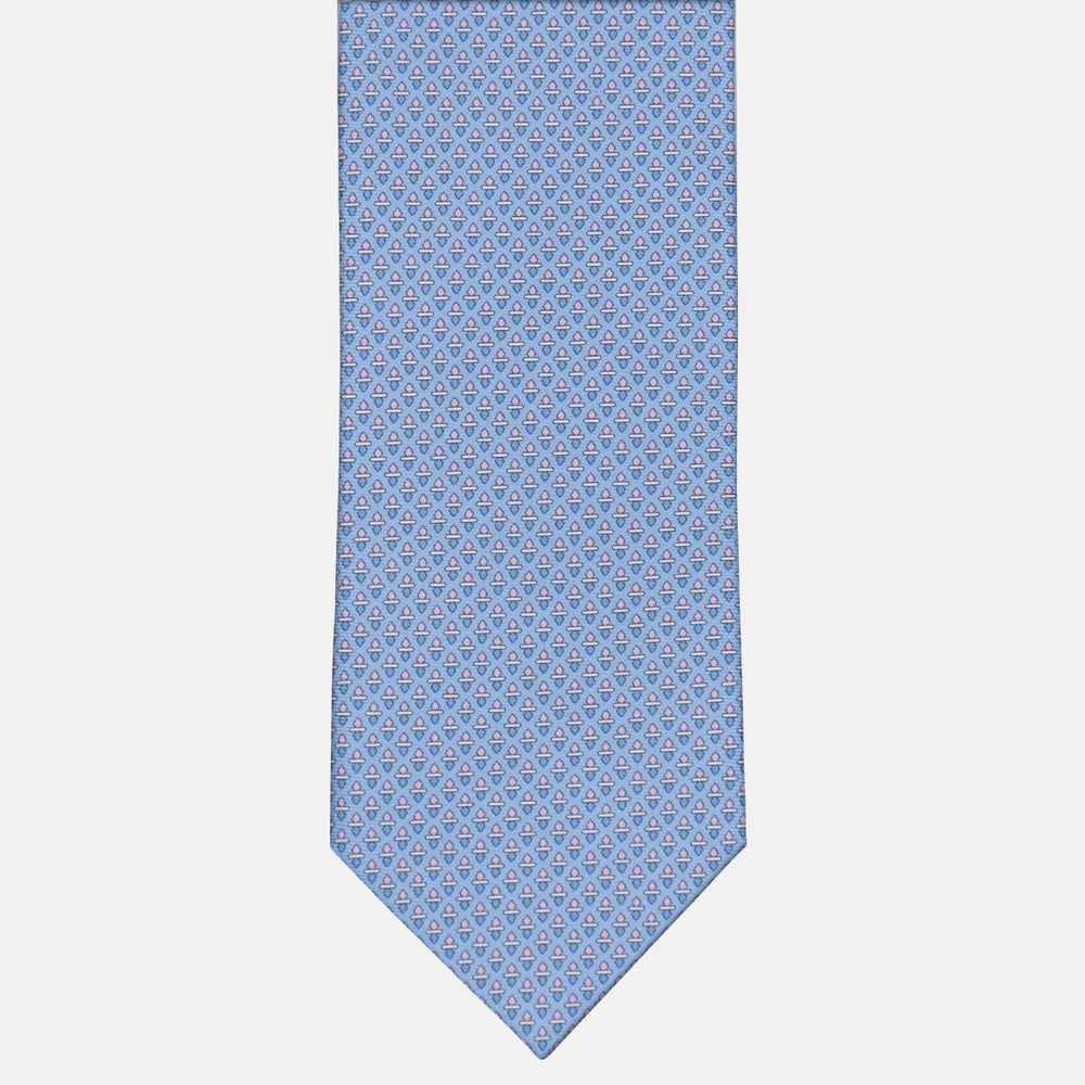 3-fold Tie in Geometric Pattern Light Blue Pink Silk - M48651