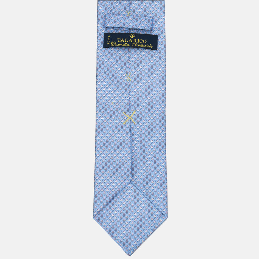 3-fold Tie in Geometric Pattern Light Blue Pink Silk - M48651