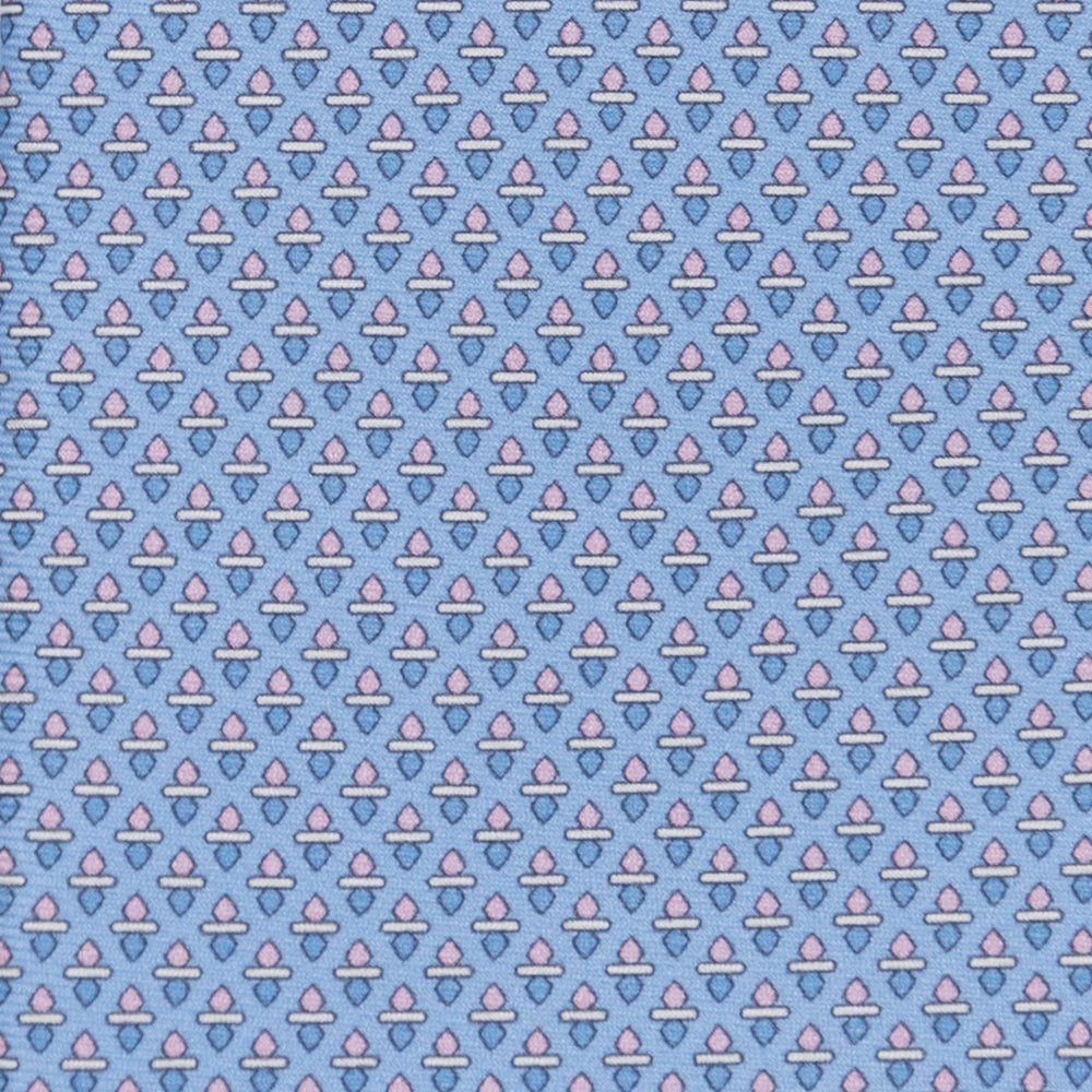 3-fold Tie in Geometric Pattern Light Blue Pink Silk - M48651