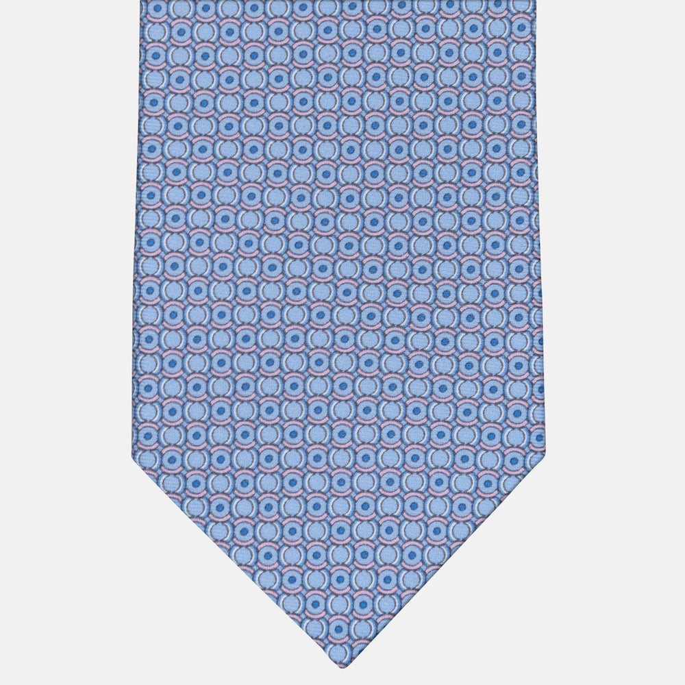 3-fold Tie in Geometric Pattern Light Blue Pink Silk - M50033