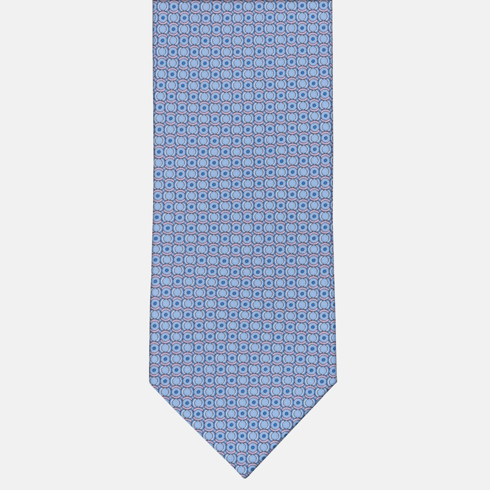 3-fold Tie in Geometric Pattern Light Blue Pink Silk - M50033