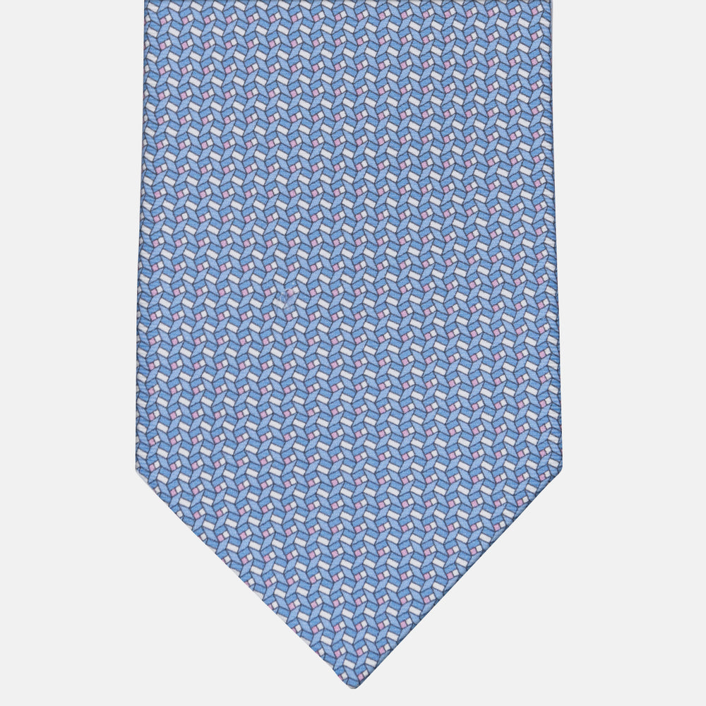 3-fold Tie in Geometric Pattern Light Blue Pink Silk - M50027