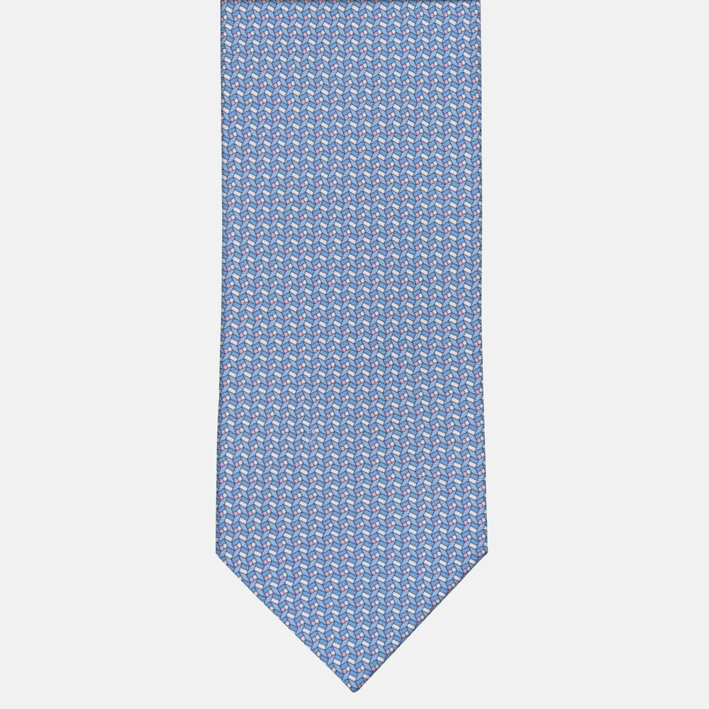 3-fold Tie in Geometric Pattern Light Blue Pink Silk - M50027