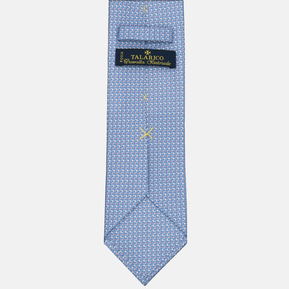 3-fold Tie in Geometric Pattern Light Blue Pink Silk - M50027