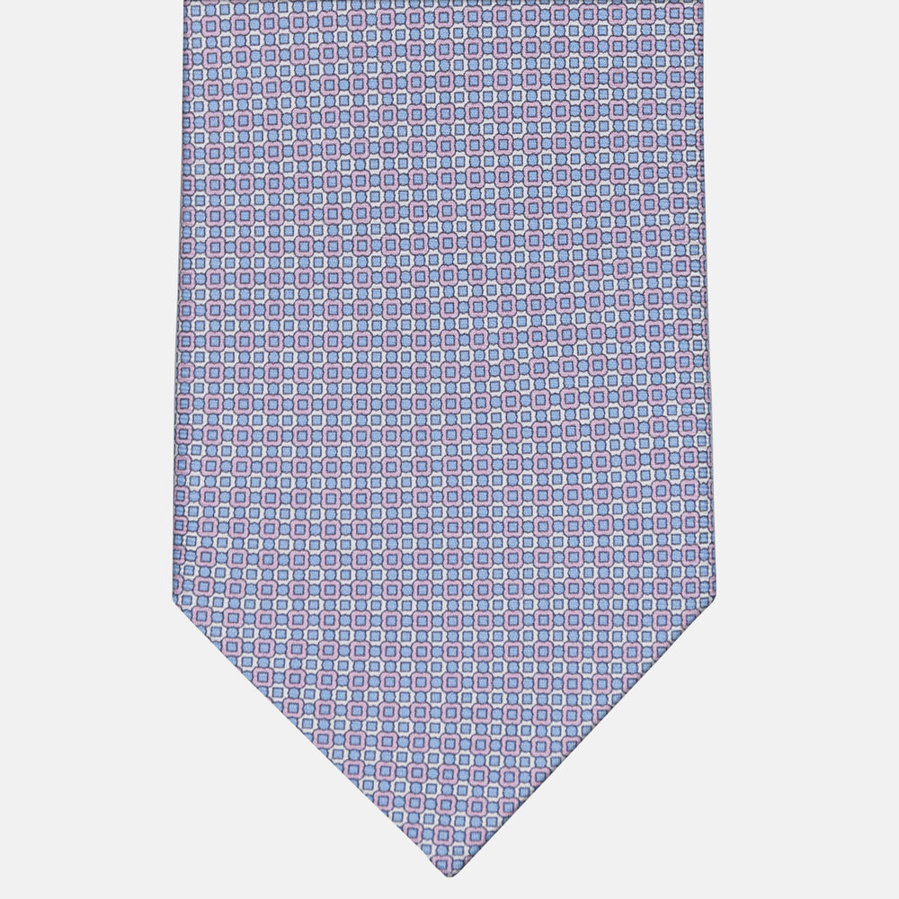 3-fold Tie in Geometric Pattern Light Blue Pink - MAO8457