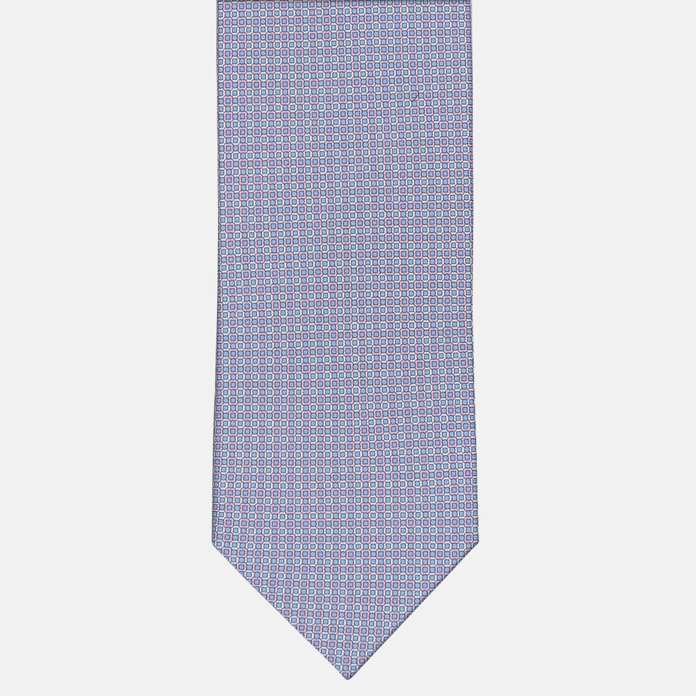 3-fold Tie in Geometric Pattern Light Blue Pink - MAO8457