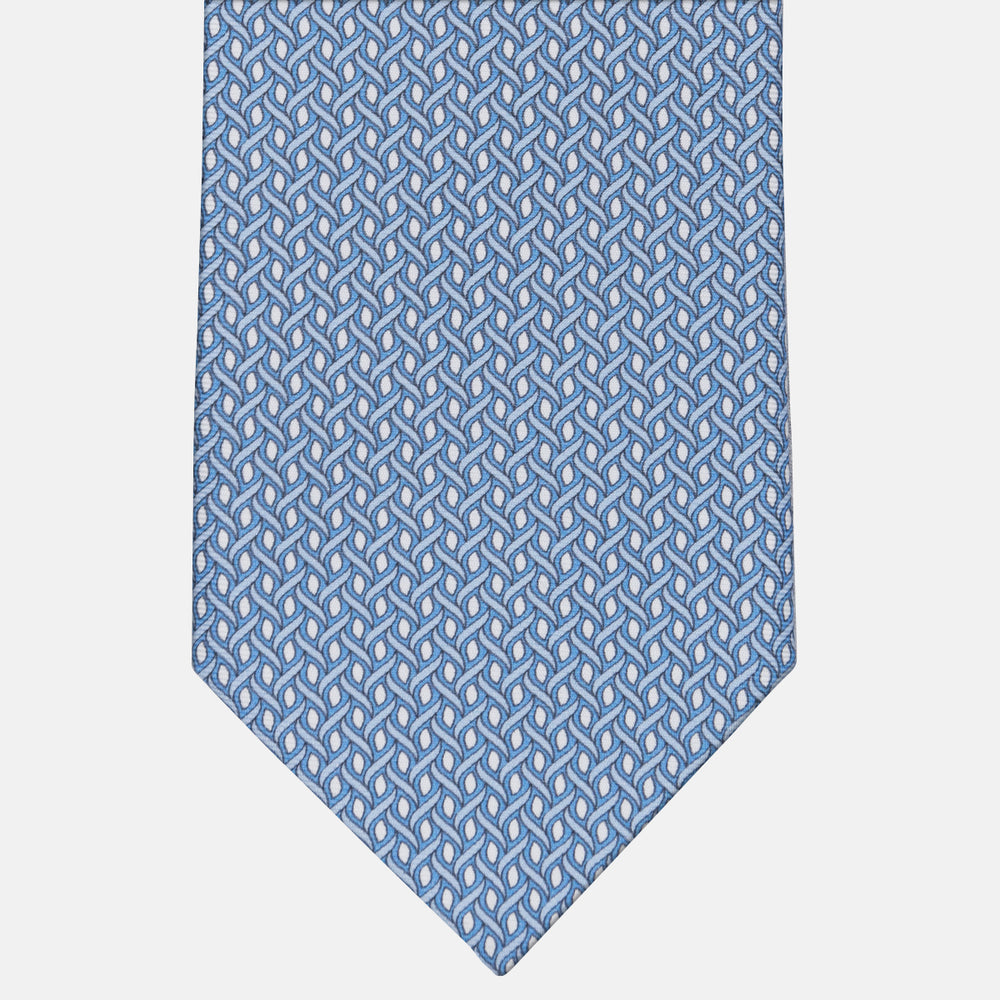 3-fold Tie in Geometric Pattern Light Blue Silk - M50024