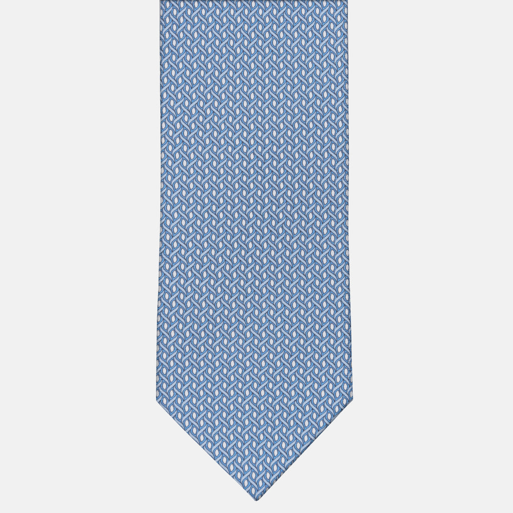 3-fold Tie in Geometric Pattern Light Blue Silk - M50024