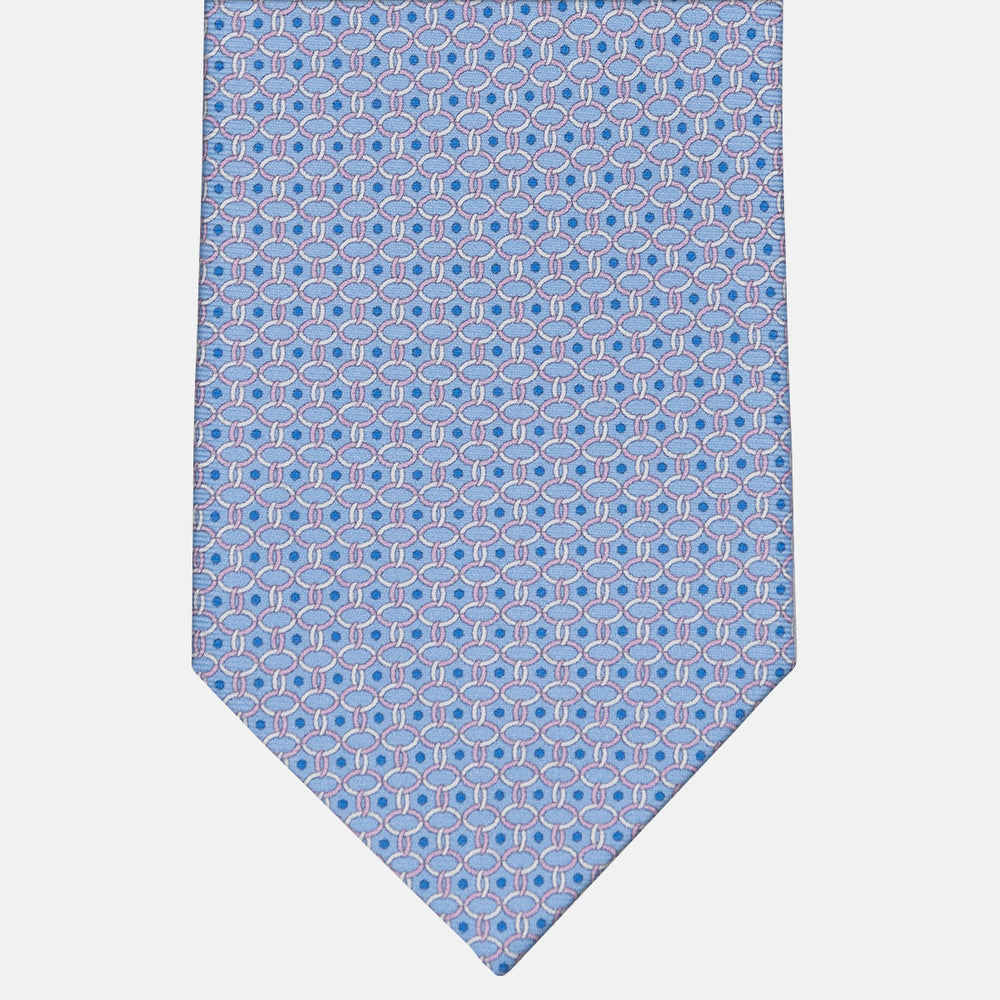 3-fold Tie in Silk with Linked Pattern in Light Blue and Pink - MO9962
