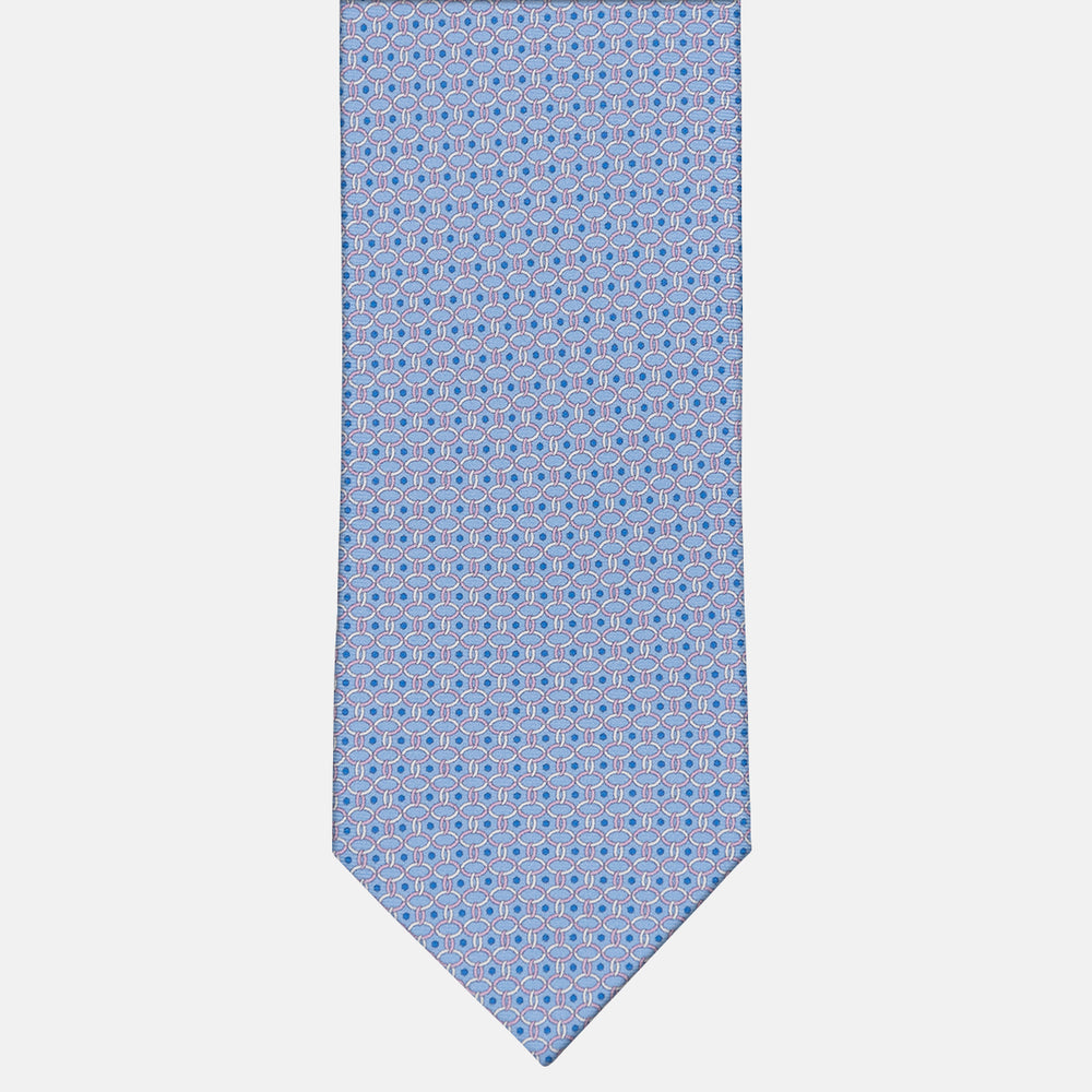 3-fold Tie in Silk with Linked Pattern in Light Blue and Pink - MO9962