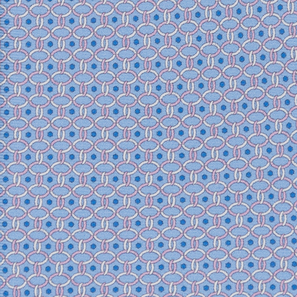 3-fold Tie in Silk with Linked Pattern in Light Blue and Pink - MO9962