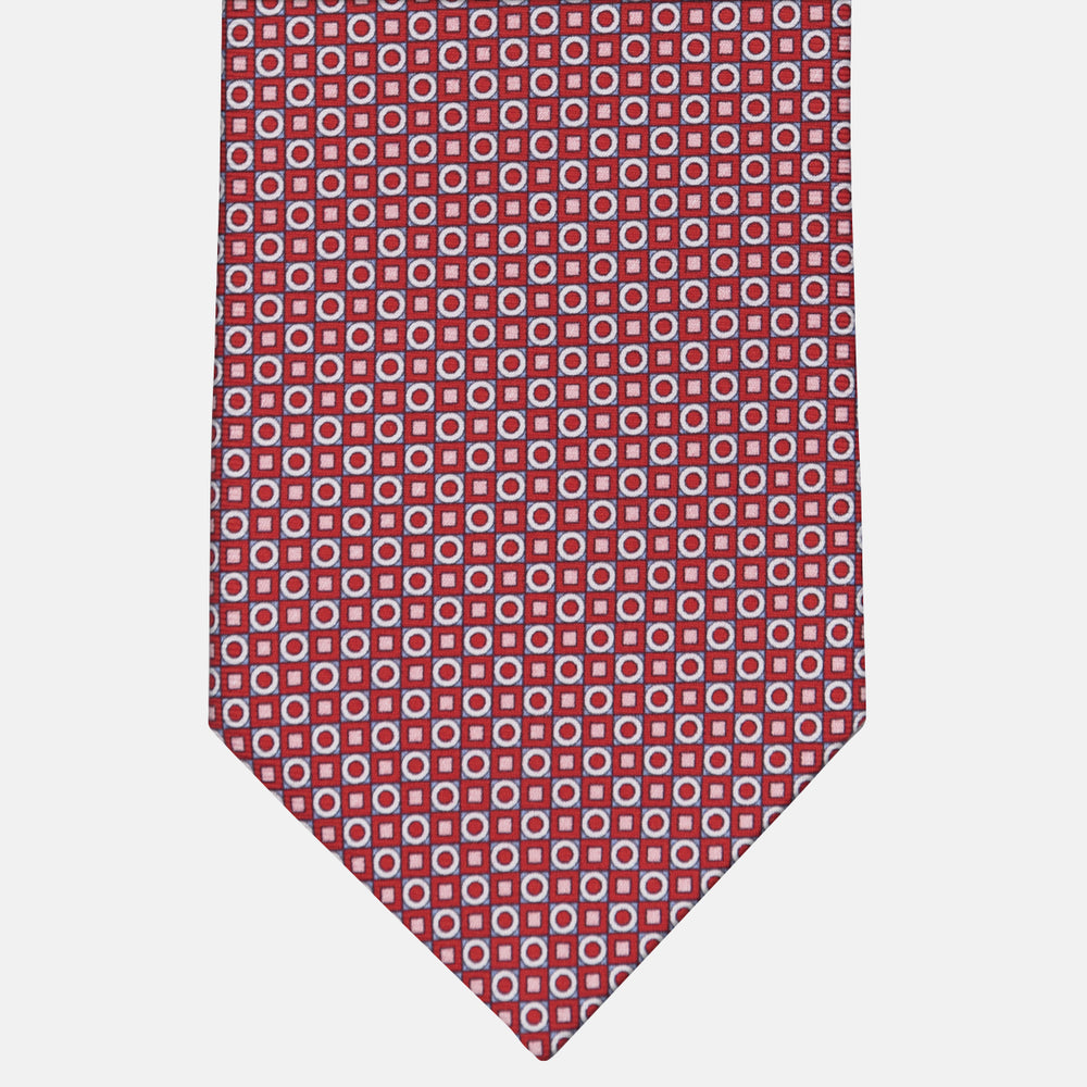3-fold Silk Tie Geometric Pattern Red - M49115