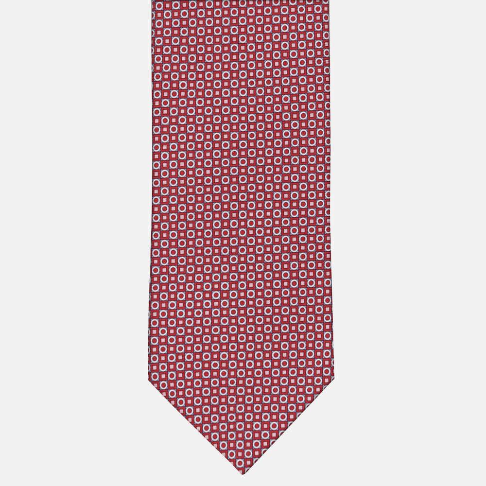 3-fold Silk Tie Geometric Pattern Red - M49115