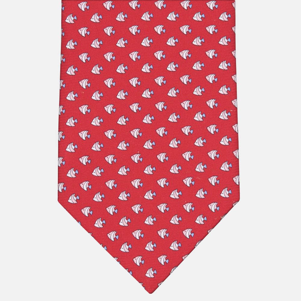 3-fold Silk Tie with Fish Pattern Red - M49747