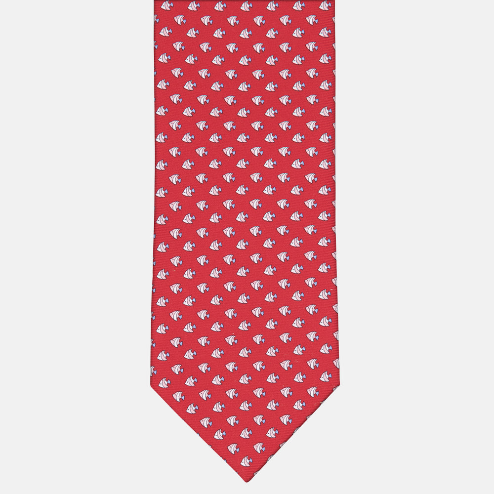 3-fold Silk Tie with Fish Pattern Red - M49747