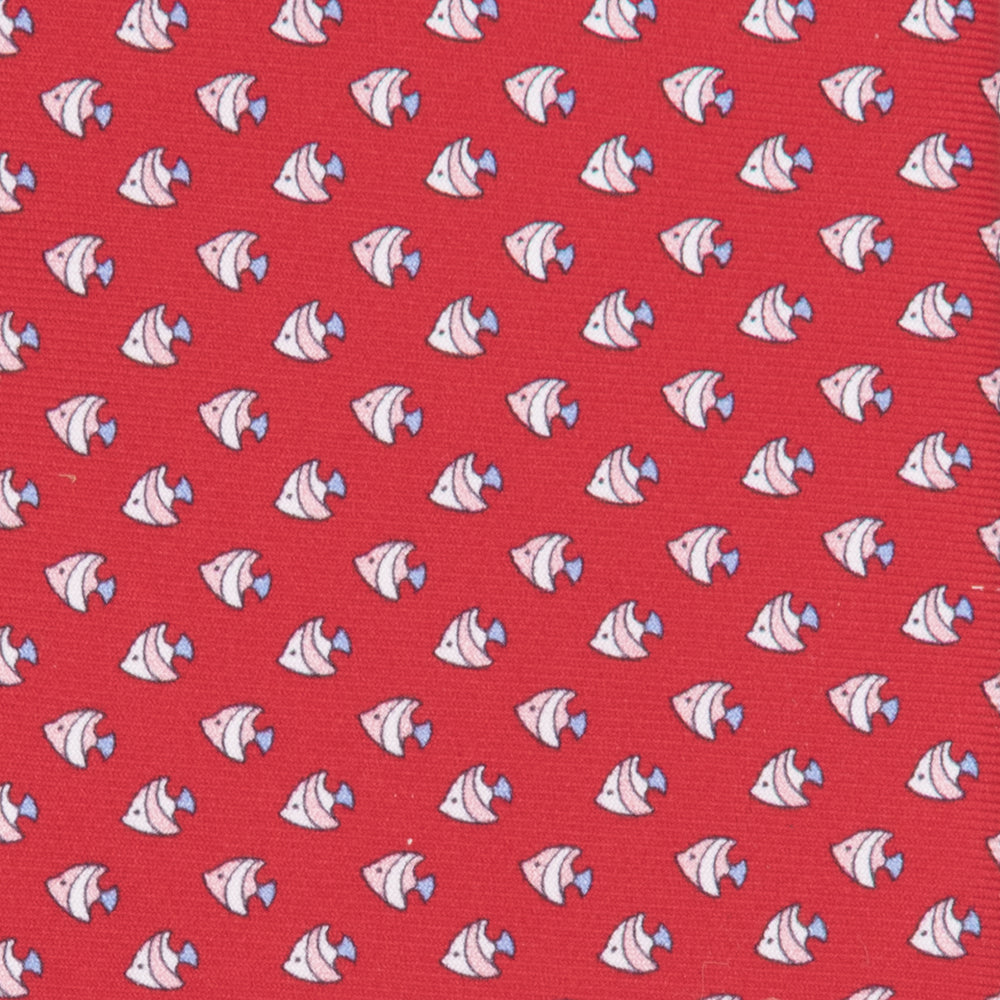 3-fold Silk Tie with Fish Pattern Red - M49747