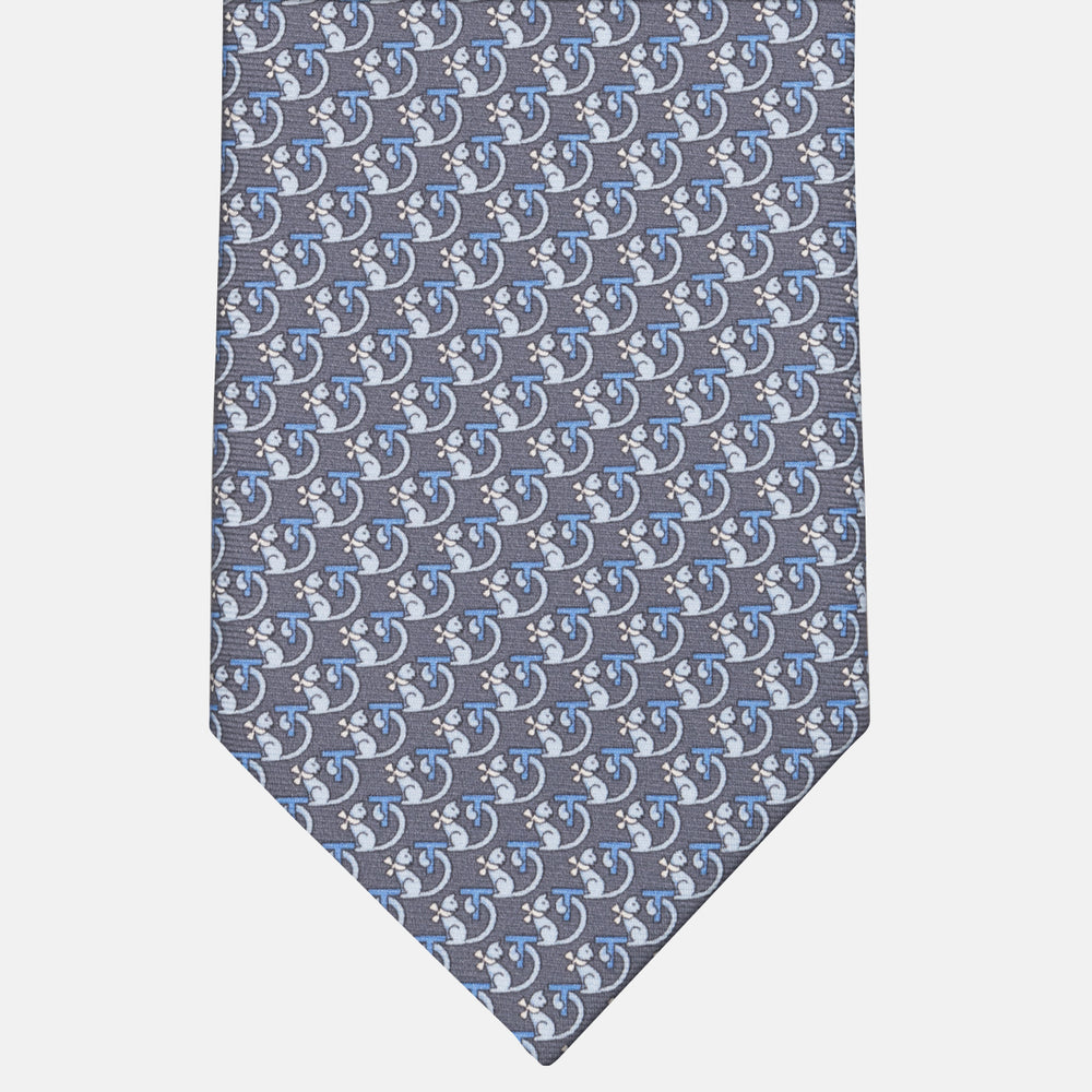 3-fold Tie in Silk with Kitten Pattern Gray - M49155