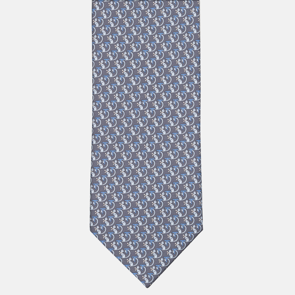 3-fold Tie in Silk with Kitten Pattern Gray - M49155
