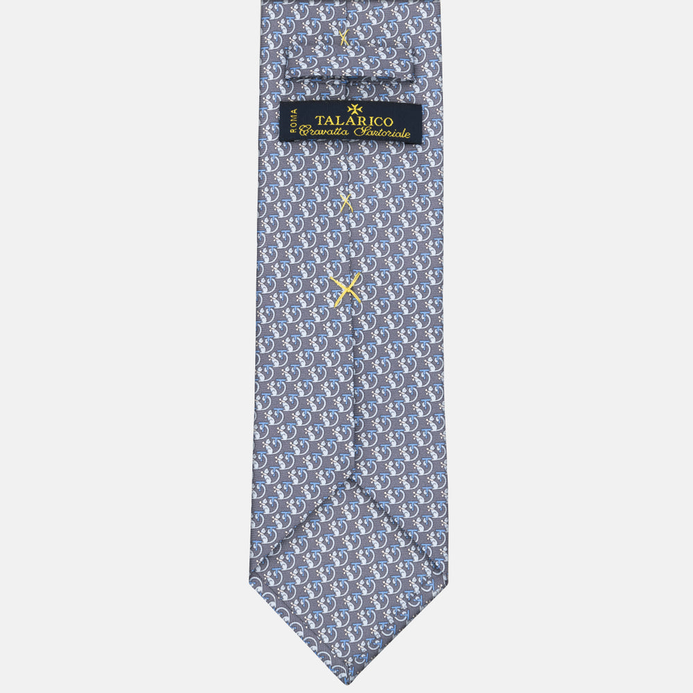 3-fold Tie in Silk with Kitten Pattern Gray - M49155