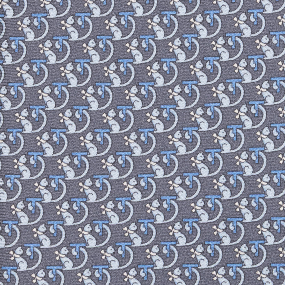 3-fold Tie in Silk with Kitten Pattern Gray - M49155