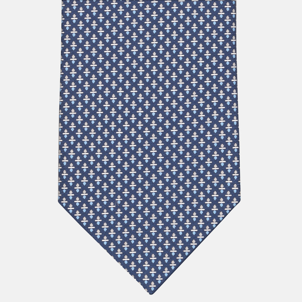 3-fold Tie in Geometric Pattern Blue Gray Silk - M48651