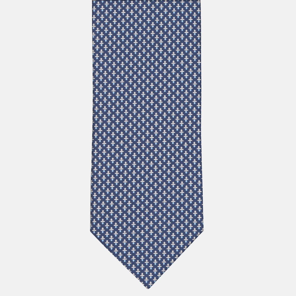 3-fold Tie in Geometric Pattern Blue Gray Silk - M48651