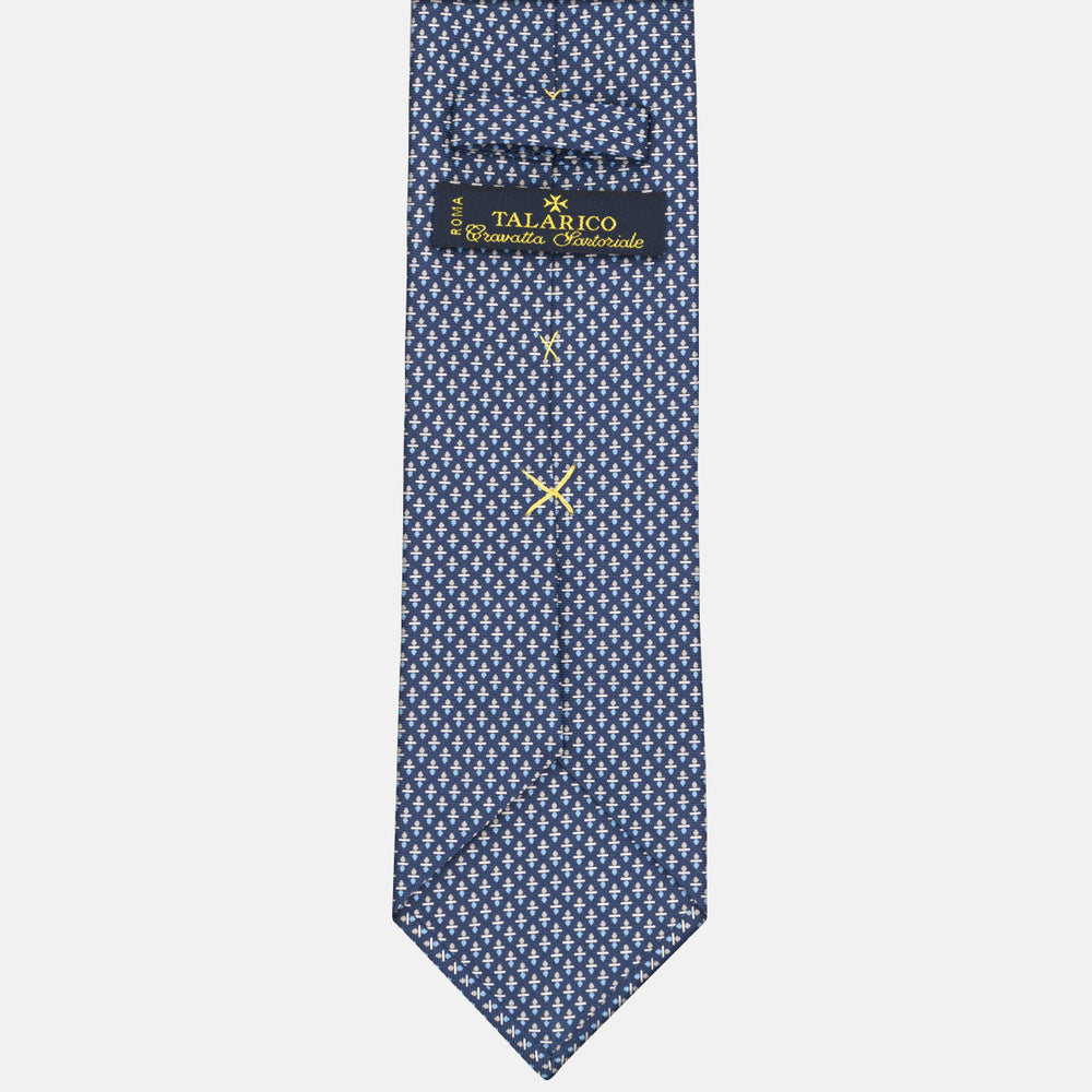 3-fold Tie in Geometric Pattern Blue Gray Silk - M48651