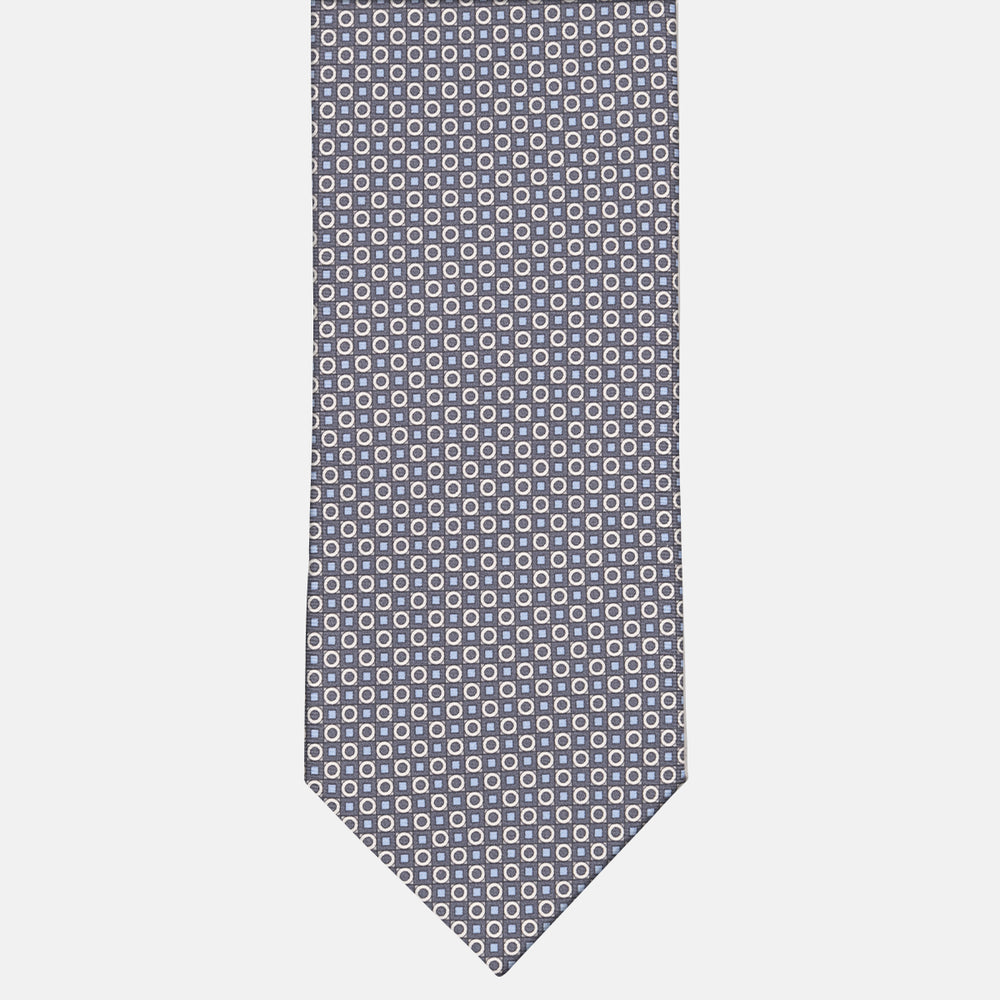 3-fold Tie in Silk Geometric Pattern Gray-M49115