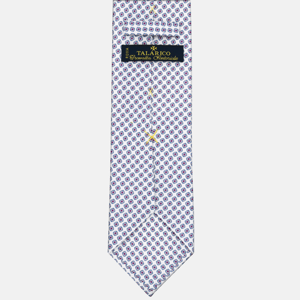 3-fold Silk Tie with Geometric Pattern in White - M34008