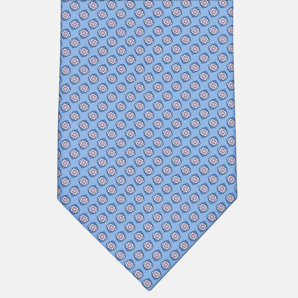 3-fold Tie in Geometric Pattern Light Blue Pink Silk - M34008