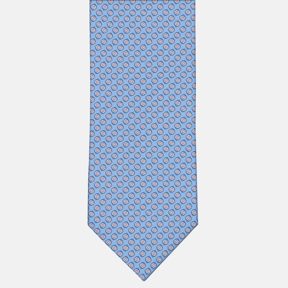 3-fold Tie in Geometric Pattern Light Blue Pink Silk - M34008