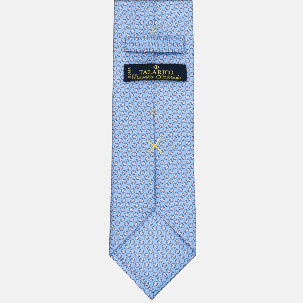 3-fold Tie in Geometric Pattern Light Blue Pink Silk - M34008