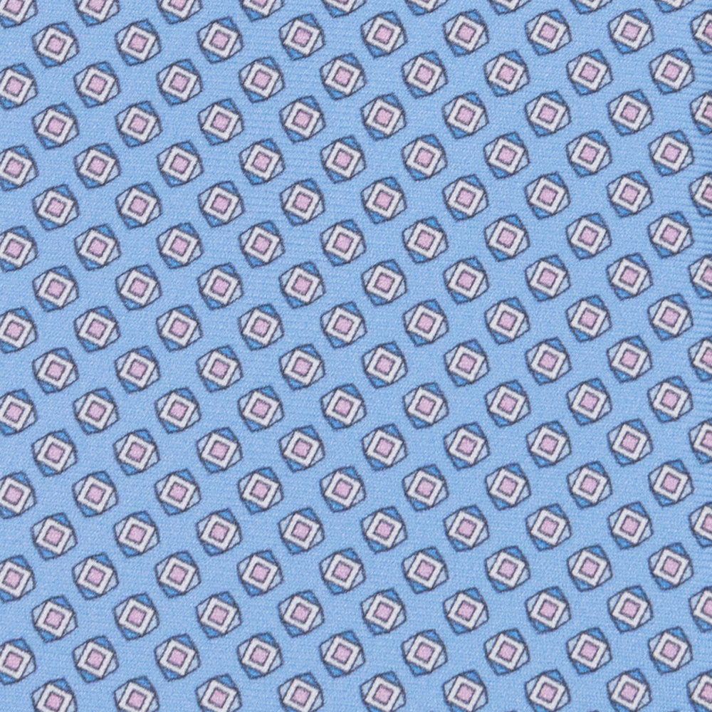 3-fold Tie in Geometric Pattern Light Blue Pink Silk - M34008