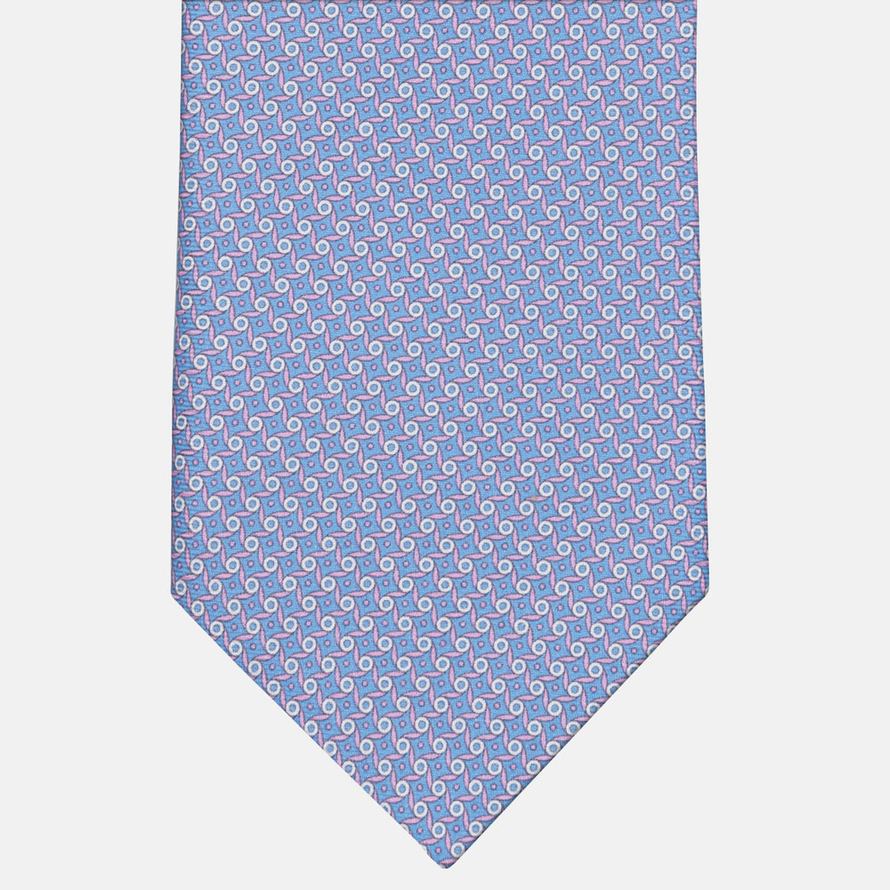 3-fold Tie in Geometric Pattern Light Blue Pink Silk - M50005