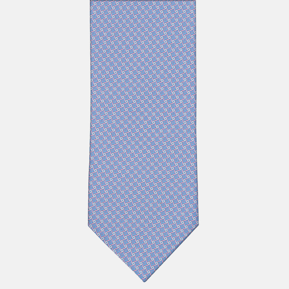 3-fold Tie in Geometric Pattern Light Blue Pink Silk - M50005