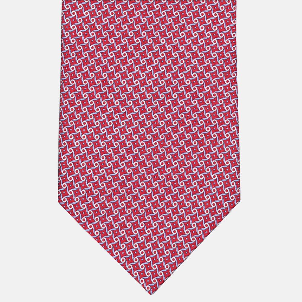 3-fold Silk Tie Geometric Pattern Red - M50005