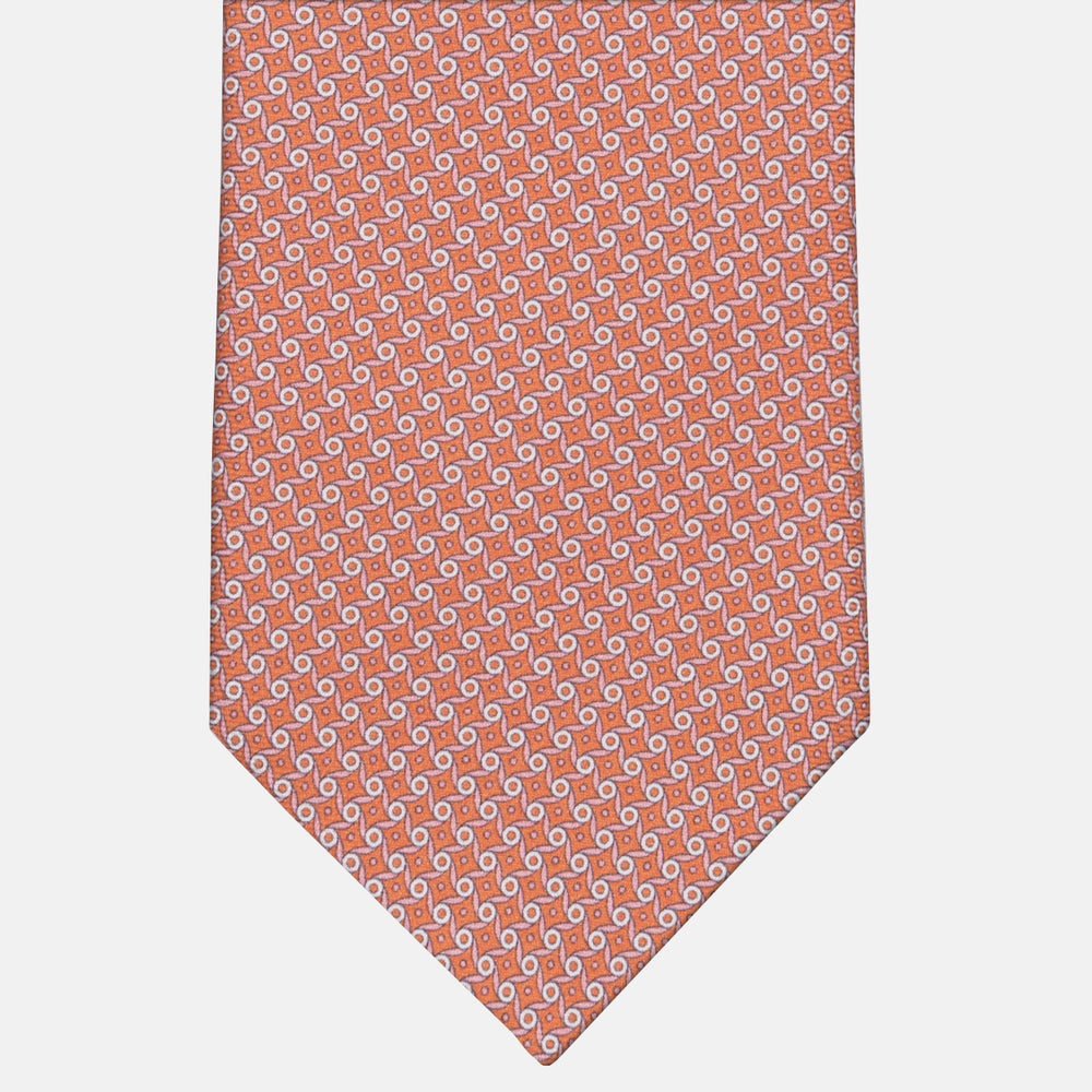 3-fold Tie in Geometric Pattern Orange Silk - M50005