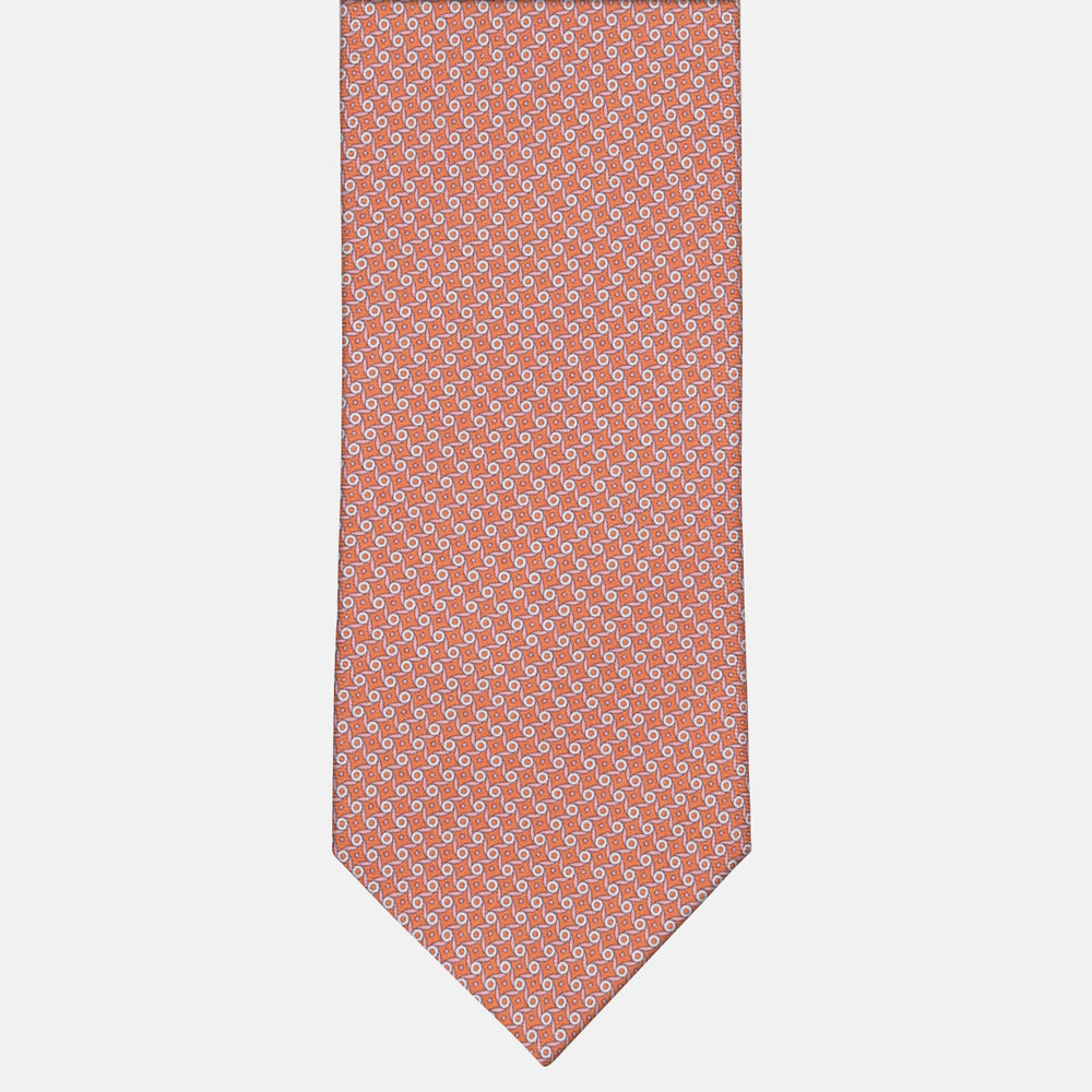 3-fold Tie in Geometric Pattern Orange Silk - M50005