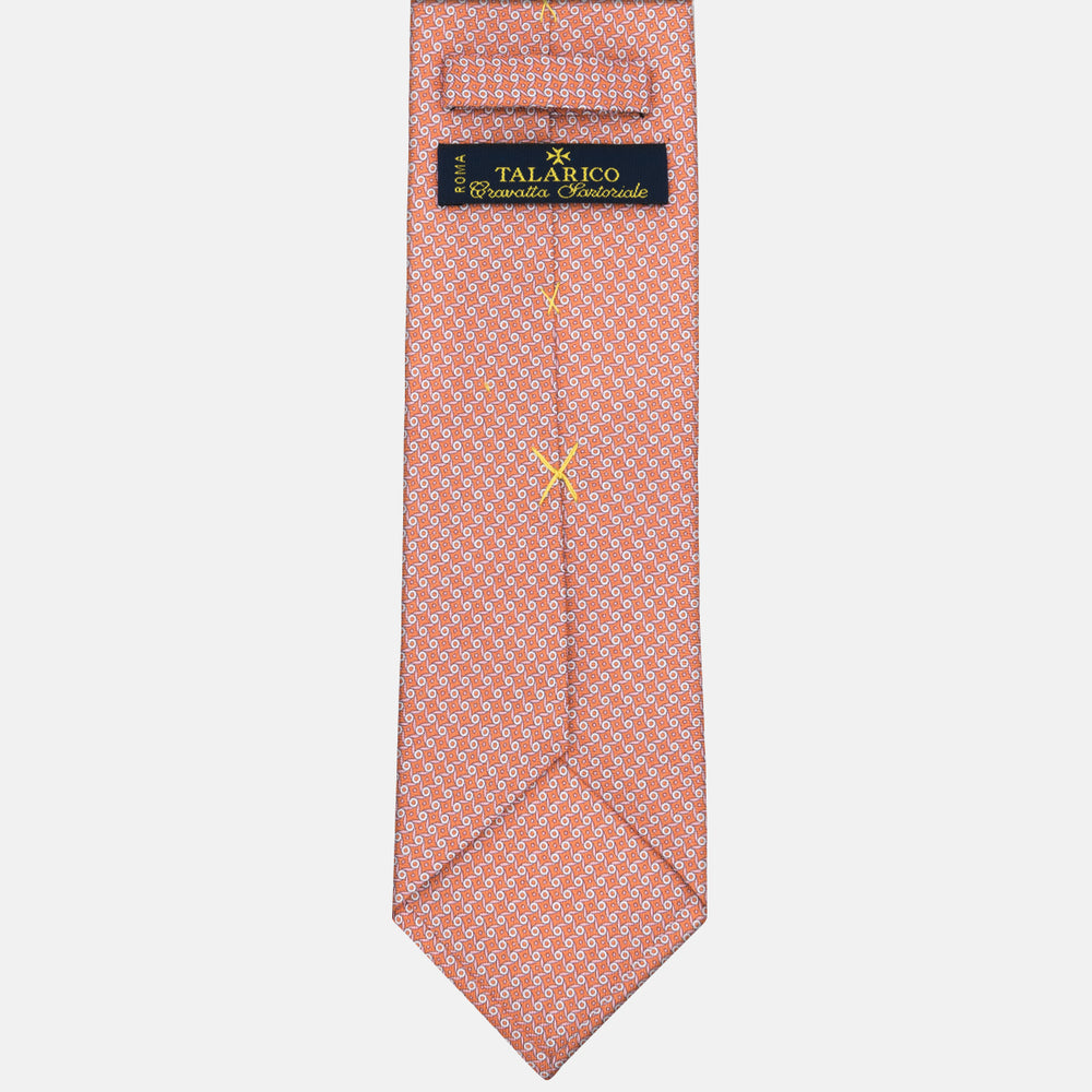 3-fold Tie in Geometric Pattern Orange Silk - M50005