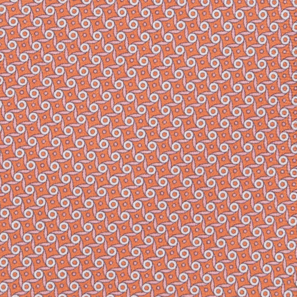 3-fold Tie in Geometric Pattern Orange Silk - M50005